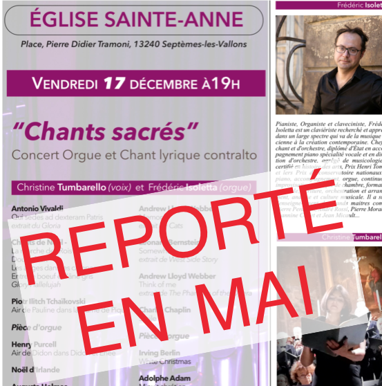 Reporté en mai : Concert sacrés - Église Sainte Anne