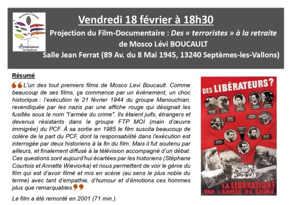 Projection du film-documentaire “Des "terroristes” à la retraite" - 18h30 - Espace Jean Ferrat