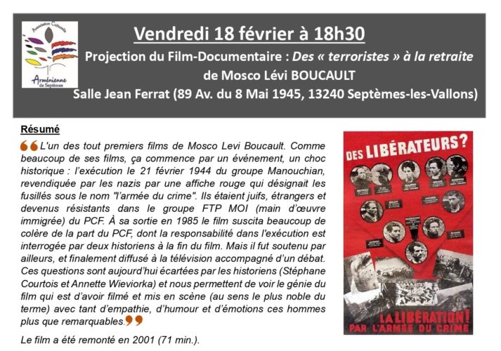 Projection du film-documentaire “Des « terroristes” à la retraite » – 18h30 – Espace Jean Ferrat