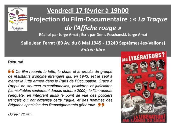 Projection du film-documentaire « La traque de l’Affiche rouge »
