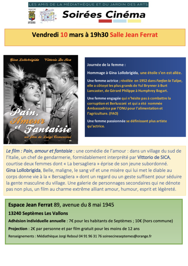 Soirée ciné - “Pain, amour et fantaisie”, en hommage à Gina Lollobrigida