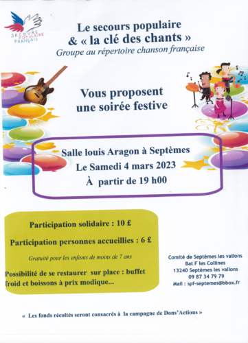 Soirée festive avec le Secours populaire et “La clé des chants”