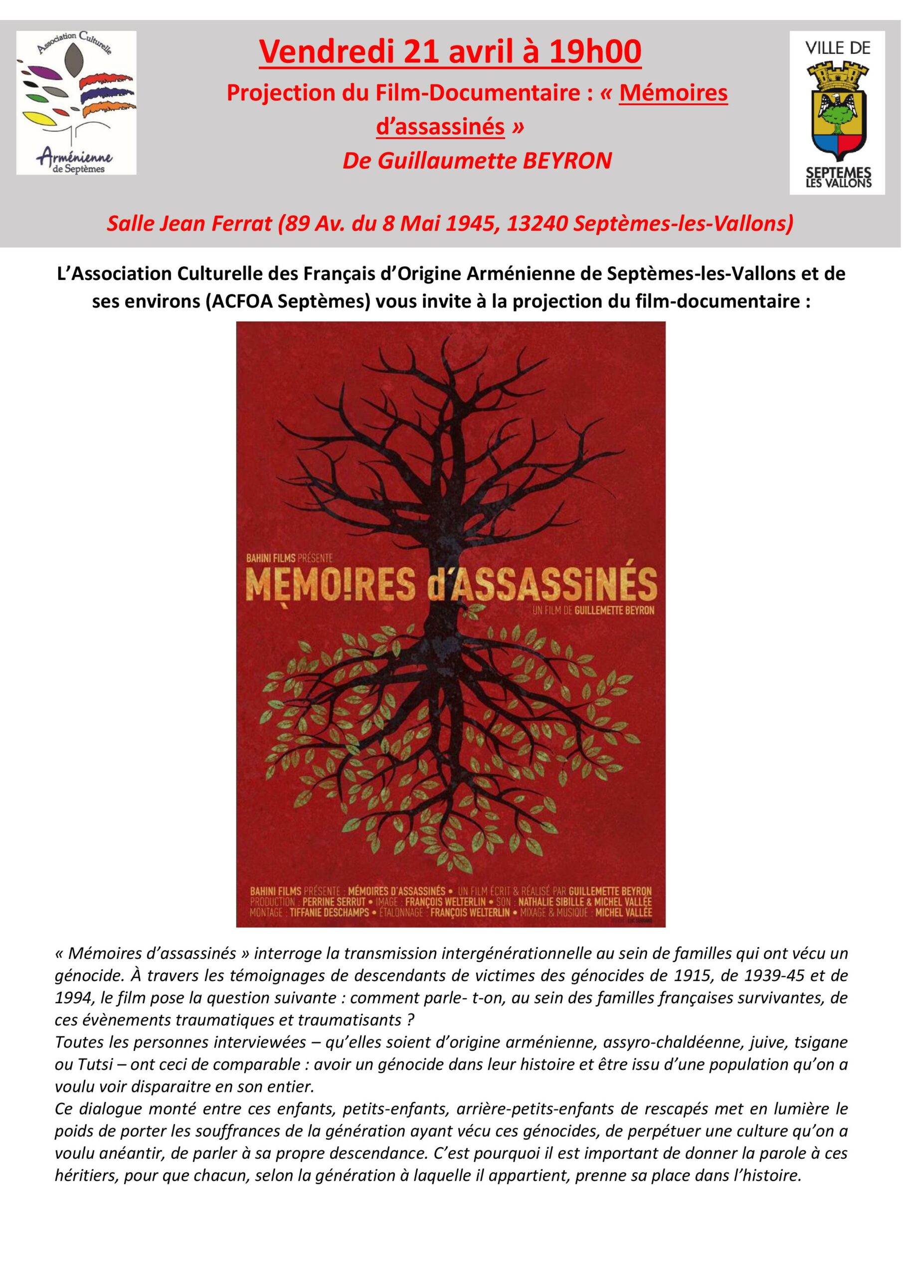 Film-documentaire “Mémoires d’assassinés” de Guillaumette Beyron