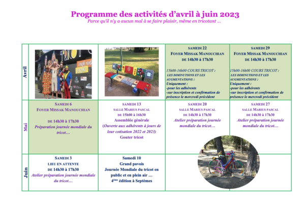 Programme des activités d’avril à juin 2023