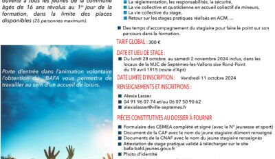 Stage perfectionnement BAFA, inscriptions lancées !