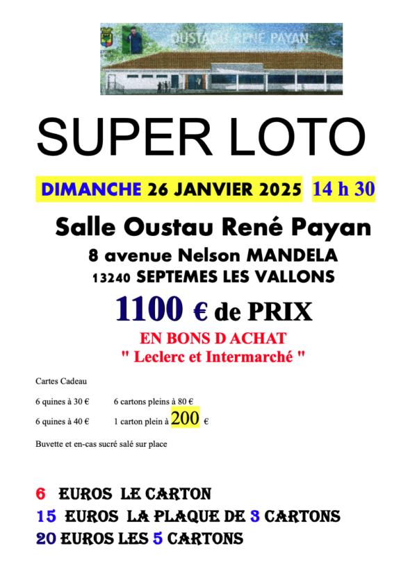 Loto de l'Oustau René Payan mercredi 26 janvier