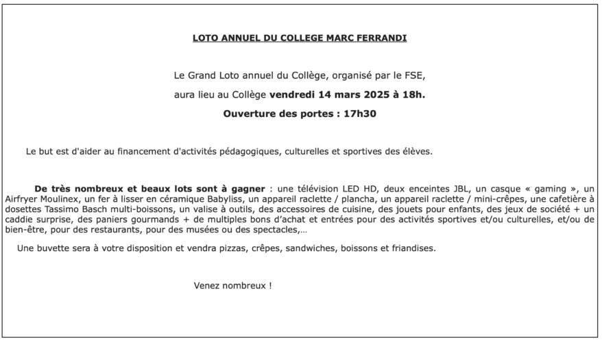 Loto du collège Marc Ferrandi