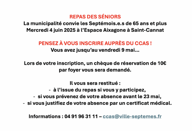 Repas des Seniors, pensez à vous inscrire !