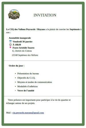 Assemblée inaugurale CIQ Vallons des Peyrards/Mayans
