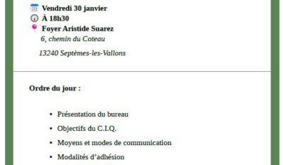 Assemblée inaugurale CIQ Vallons des Peyrards/Mayans