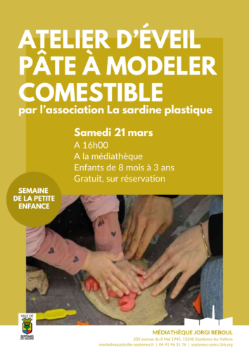 Atelier d&rsquo;éveil “pâte à modeler comestible”